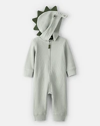 Baby Boy Alligator Thermal Long-Sleeve Hooded Jumpsuit - Green