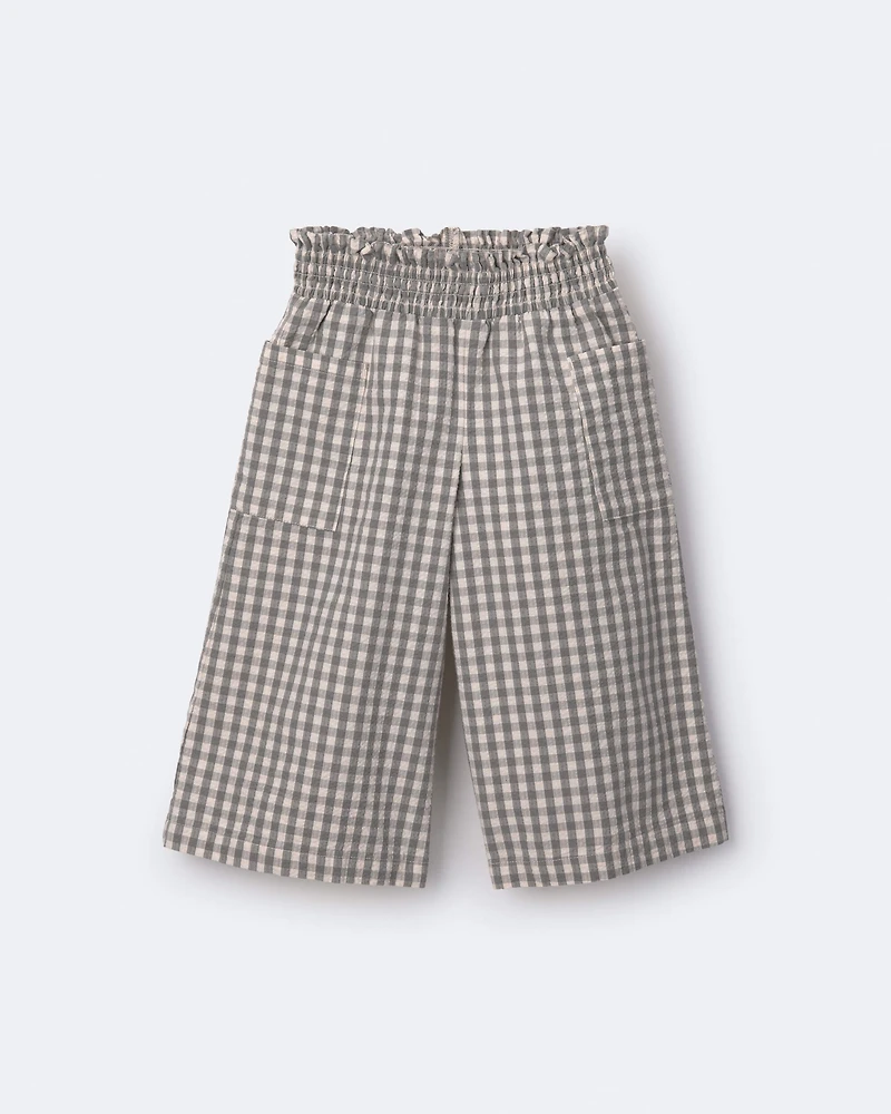 Toddler Girl Gingham Smocked Wide Leg Pant - Cream/Grey