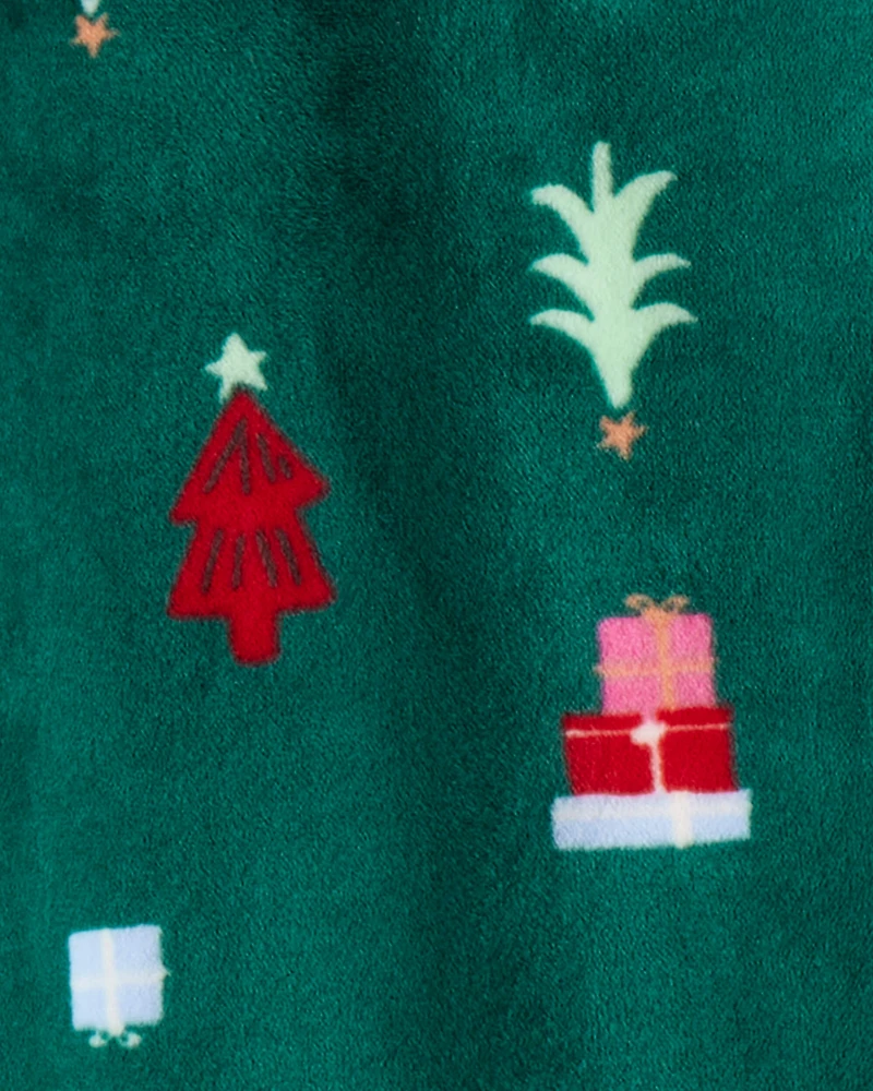 Toddler Christmas Tree Print Velour Long-Sleeve Loose Fit 1-Piece pyjamas - Green
