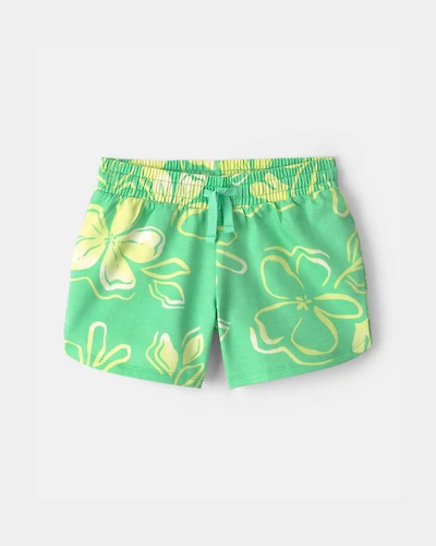 Girls Floral French Terry Shorts - Green