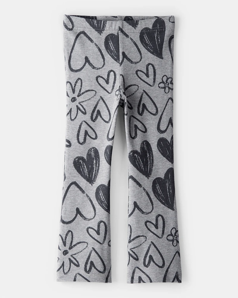 Toddler Girl Heart Pull-On Flare Stretch Rib Leggings - Grey