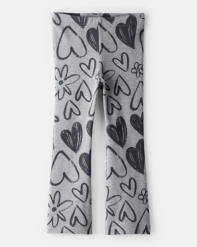 Toddler Girl Heart Pull-On Flare Stretch Rib Leggings - Grey