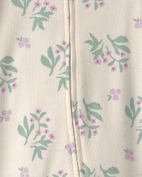 Baby Girl Floral Cotton 2-Way Zip Sleeper - Cream