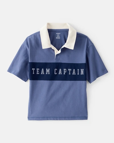 Boys Cotton Short-Sleeve Uniform Polo Shirt - Blue
