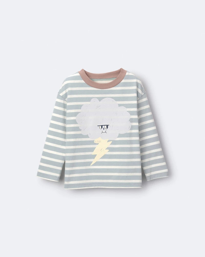 Toddler Striped Storm Long-Sleeve Relaxed Graphic Tee - Teal