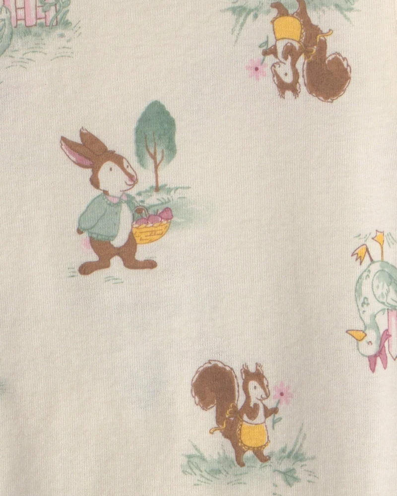 Toddler Girl 4-Piece Country Chicken 100% Cotton Snug Fit Pyjama Set - Green/Cream