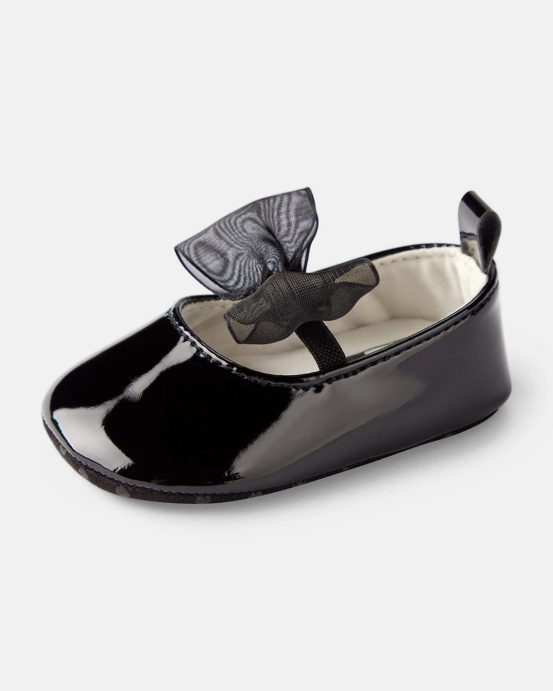 Baby Girl Bow Shiny Mary Jane Dress Shoes - Black