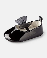 Baby Girl Bow Shiny Mary Jane Dress Shoes - Black