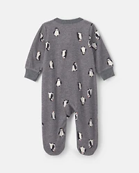 Baby Boy Penguin Fleece 2-Way Zip Sleeper - Grey