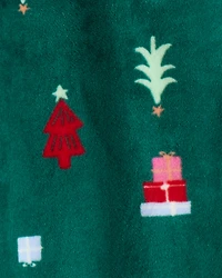 Baby Christmas Tree Print Velour Long-Sleeve Loose Fit 1-Piece pyjamas - Green