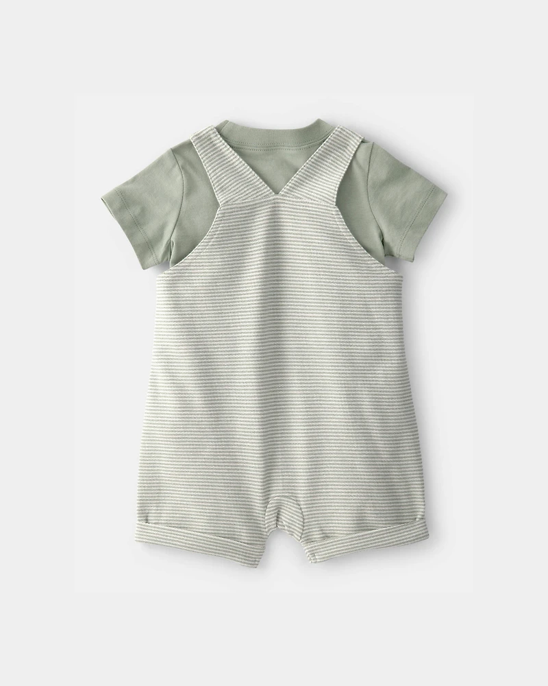 Baby Boy 2-Piece Striped Top & Shortall Set - Green