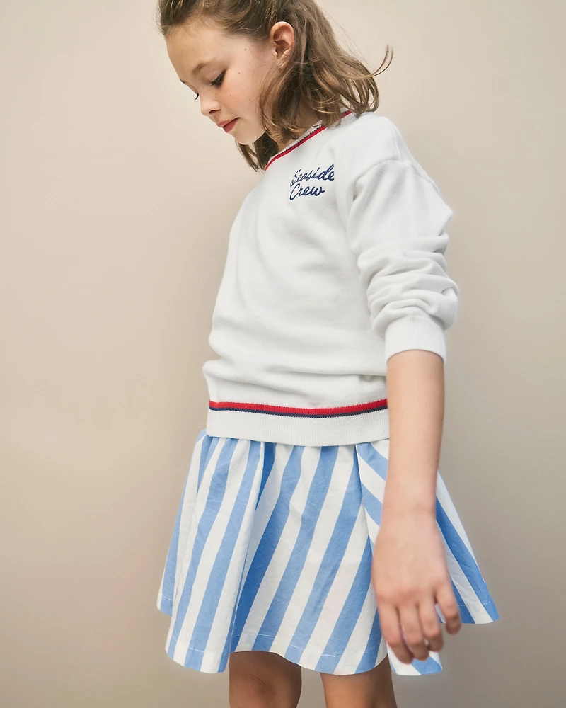 Girls Striped French Terry Dress - Blue/Ivory