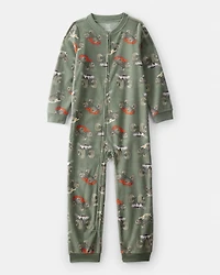 Boys Monster Truck Fleece Long-Sleeve Loose Fit 1-Piece Pyjama  - Green