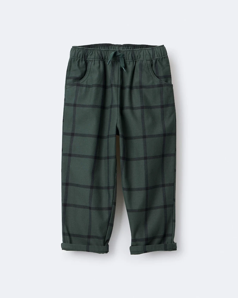 Toddler Boy Pull-On Pant Plaid - Dark Green