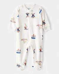 Baby Boy Animal Ski Print Loose Fit Long-Sleeve Sleeper - Cream