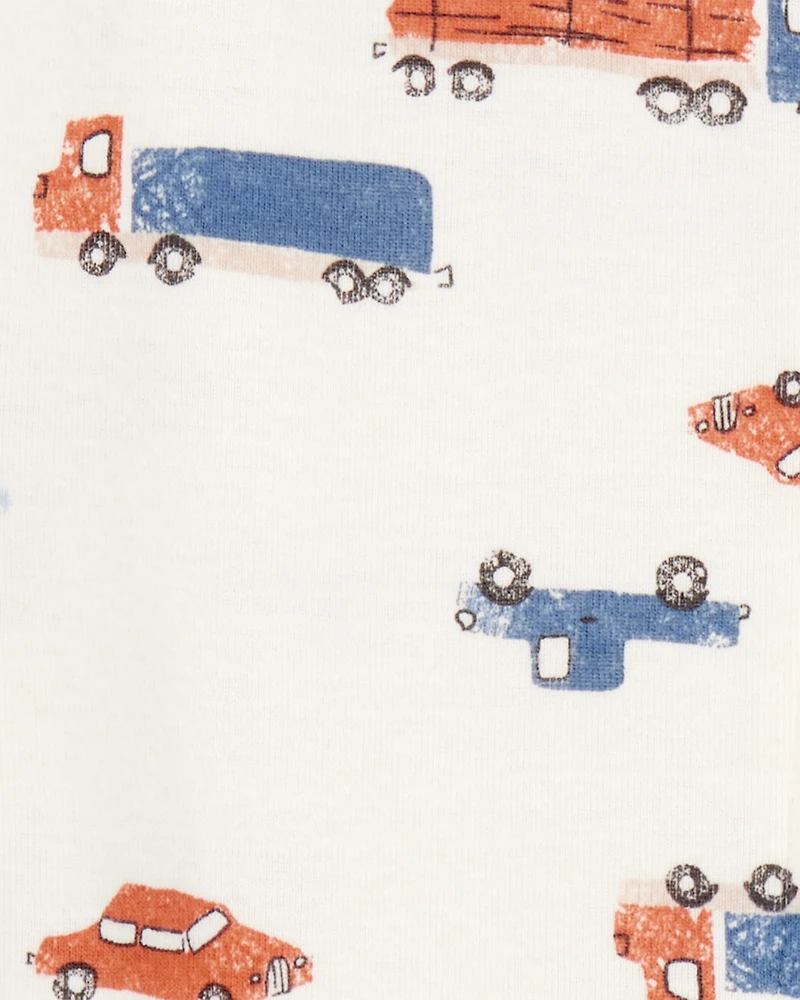Toddler Boy 1-Piece Car Print 100% Snug Fit Cotton Footie Pyjamas