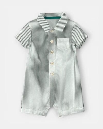 Baby Boy Collared Stripe Short-Sleeve Romper - Green/White