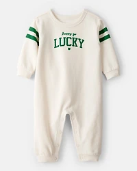Baby St. Patrick's Day Lucky French Terry Long-Sleeve Jumpsuit - White