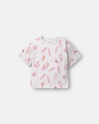 Toddler Girl Rolled Cuff Tee Ice Cream Print