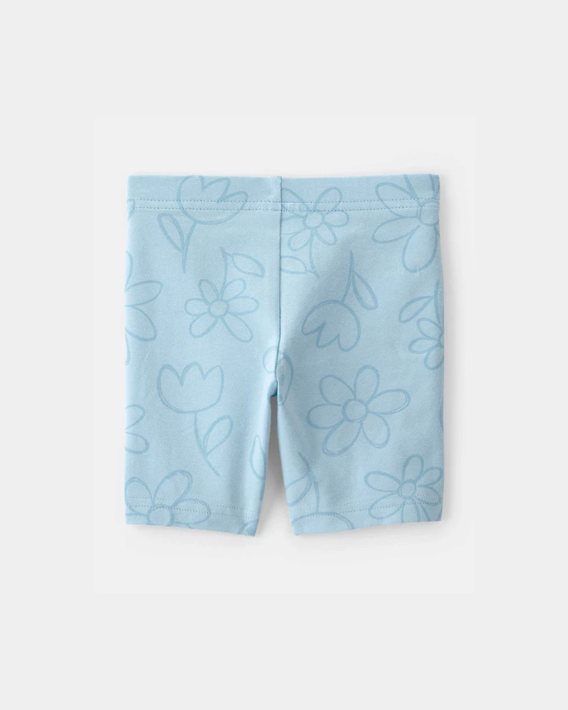 Toddler Girl Floral Ladybug Bike Shorts - Blue