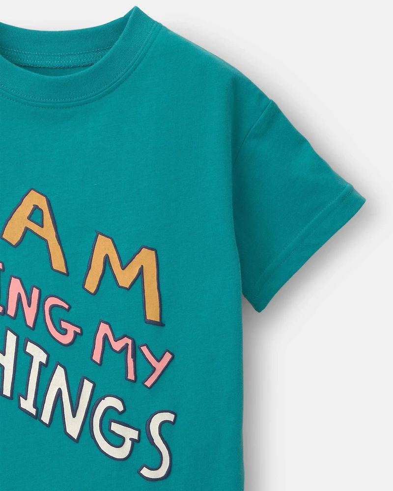 Toddler 'I Am Doing My Things' Relaxed  Graphic Tee - Teal