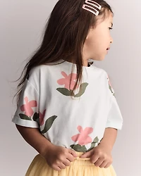 Toddler Girl Rolled Cuff Tee Floral Print - Light Green