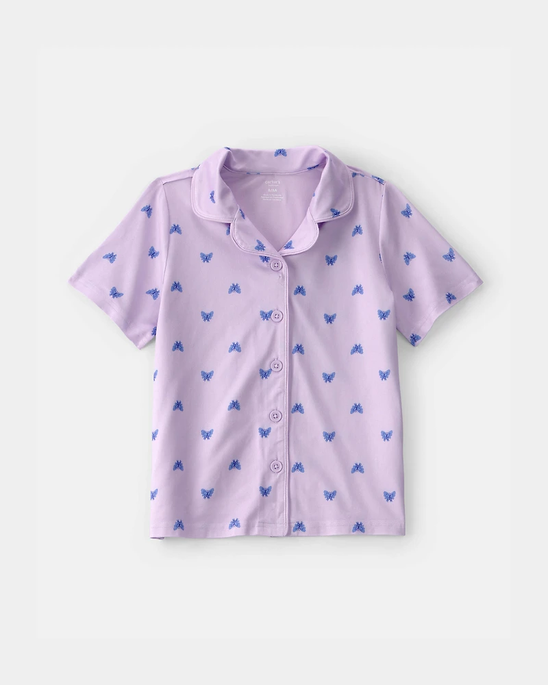 Girls Butterfly Short-Sleeve Loose Fit 2-Piece pyjama Set - Purple