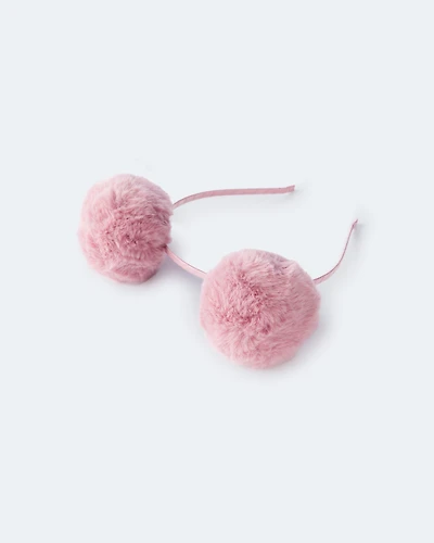 Toddler Girl Furry Pom Pom Headband - Rose