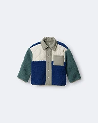 Toddler Boy colourblock Sherpa Jacket - Blue/Cream