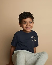 Toddler 'Here I Come' Rolled Cuff Tee - Navy