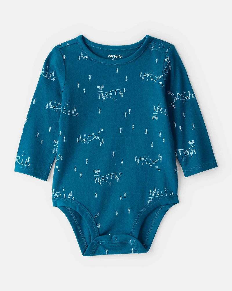 Baby Boy Woodland Long-Sleeve Graphic Bodysuit - Blue