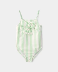 Toddler Girl 1-Piece Striped Swimsuit - Green/Ivory
