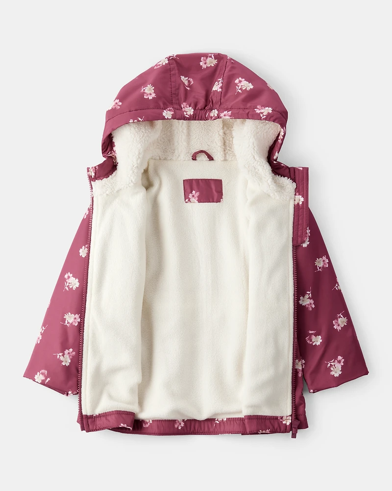Girls Floral Print Anorak Jacket - Burgundy