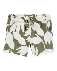 Baby Boy Tropical Print Pull-On French Terry Shorts - Green/White