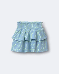 Toddler Girl Smocked Tiered Skirt Otter Avenue Print - Blue/Lime Green