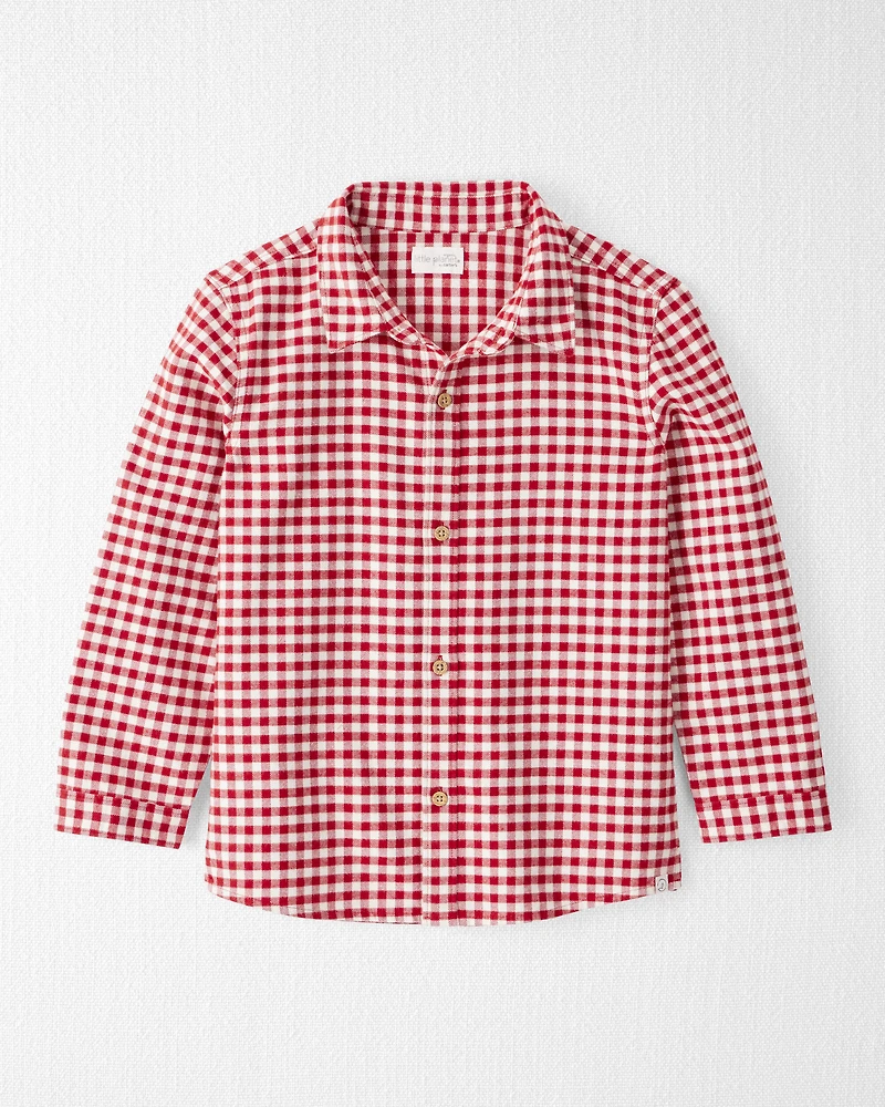 Boys Organic Cotton Button-Front Flannel Shirt