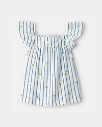 Toddler Girl Flutter-Sleeve Lemon Striped Top - Blue/White
