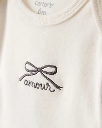 Baby Girl Bow Print Bodysuit & Pant Set - Grey