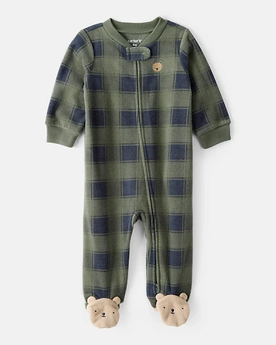 Baby Boy Bear Plaid Print Loose Fit Long-Sleeve Sleeper - Green