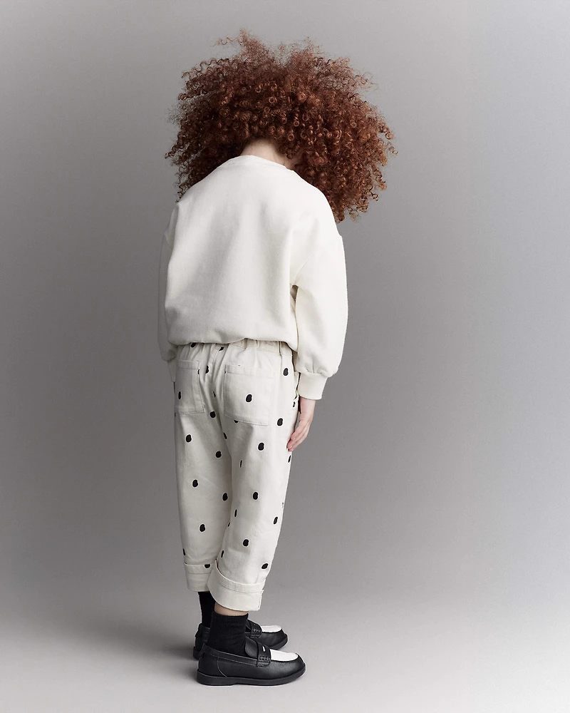 Toddler Girl Polka Dot Cuffed Barrel Pant - Ivory