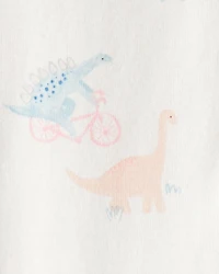 Baby Girl Dinosaur Print 100% Cotton Long-Sleeve 2-Way Zip 1-Piece Pyjamas - White