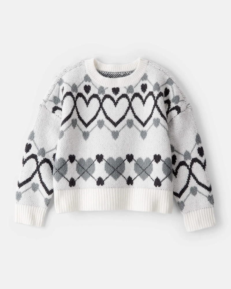 Girls Heart Sweater - White