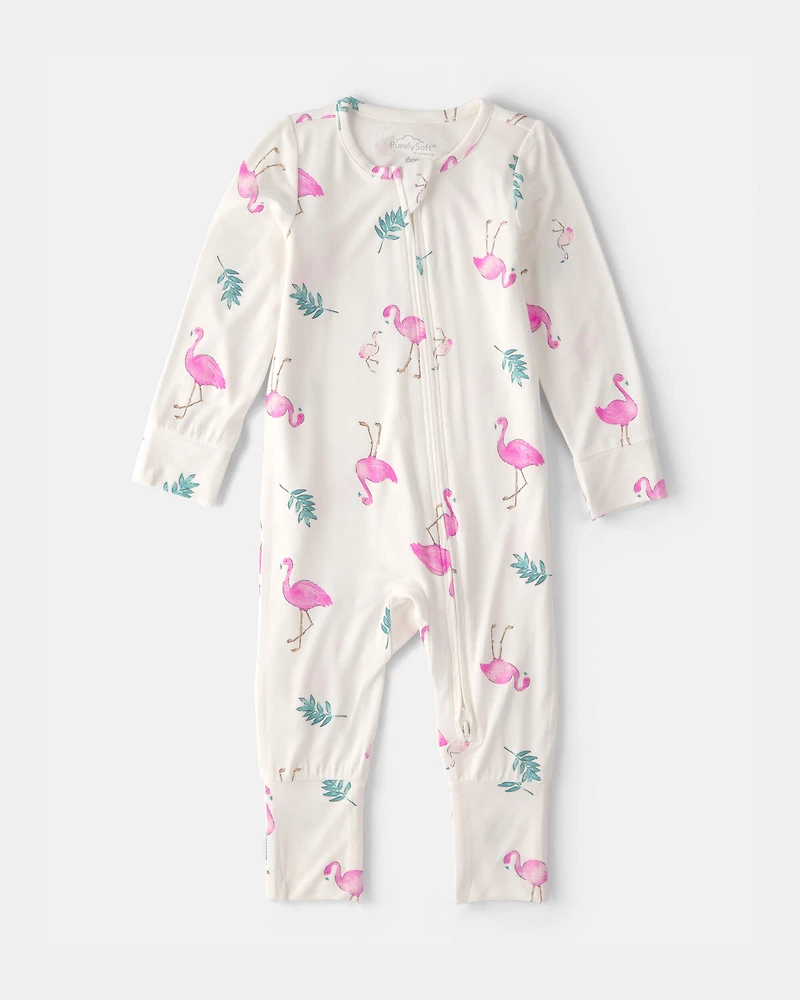 Baby Girl Flamingo PurelySoft 2-Way Zip Snug Fit Sleeper - Ivory