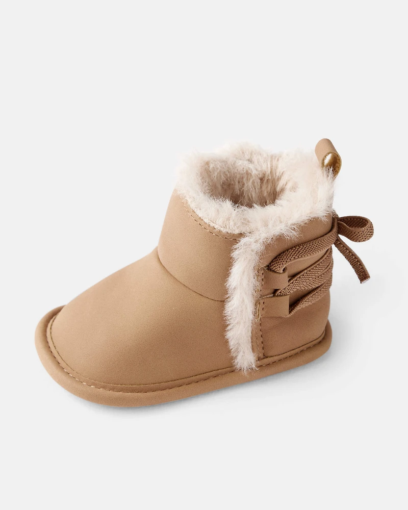Baby Girl Bow Faux Fur Boots - Brown