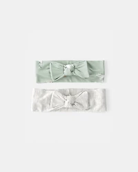 Baby Girl 2-Pack Bunny Headwraps - Green/Ivory