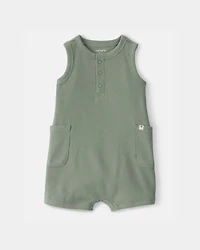 Baby Boy Solid Thermal Sleeveless Romper - Green