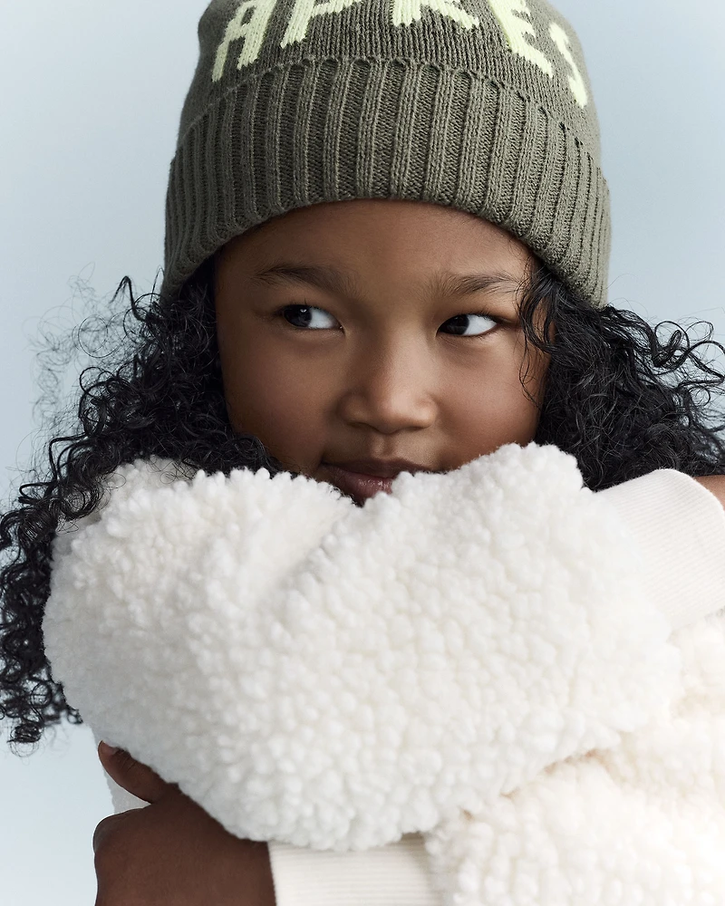 Toddler Let's Have Fun' Sherpa Quarter-Zip Sweatshirt - Cream