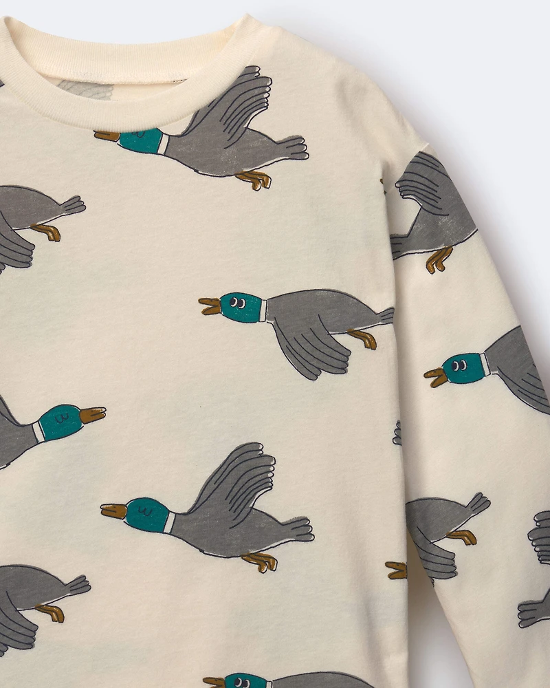 Toddler Long-Sleeve Relaxed Graphic Tee Duck Print - Cream