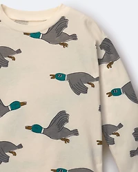Toddler Long-Sleeve Relaxed Graphic Tee Duck Print - Cream