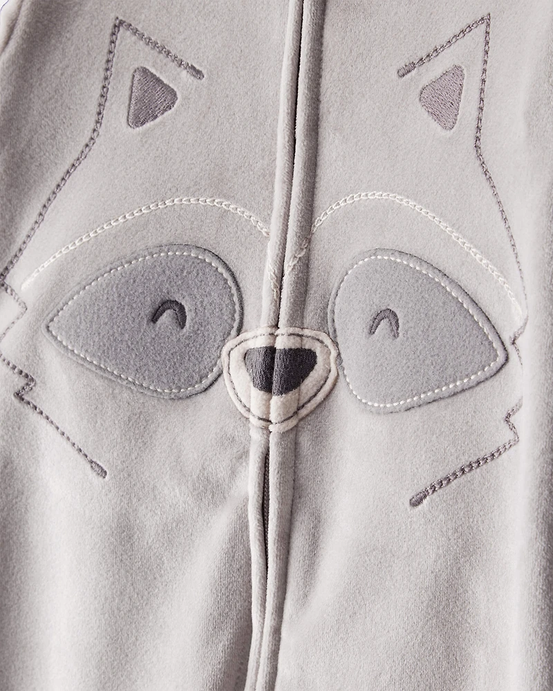 Toddler Boy Raccoon DreamPlush Long-Sleeve Snug Fit 1-Piece Pajamas - Grey
